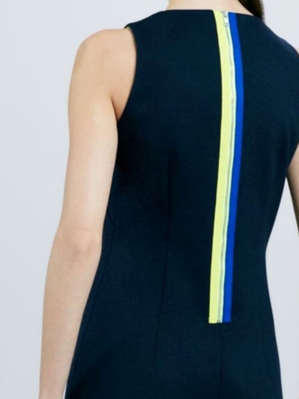 T TAHARI Sleeveless Sheath Print Hem Dress Navy Blue Size 6 - Picture 3 of 11